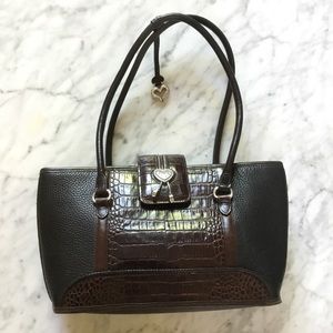 Brighton Croc Embossed Shoulder Bag in Brown § Black Leather